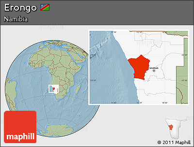 Savanna Style Location Map of Erongo, highlighted country, hill shading