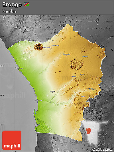 Physical Map of Erongo, darken, desaturated