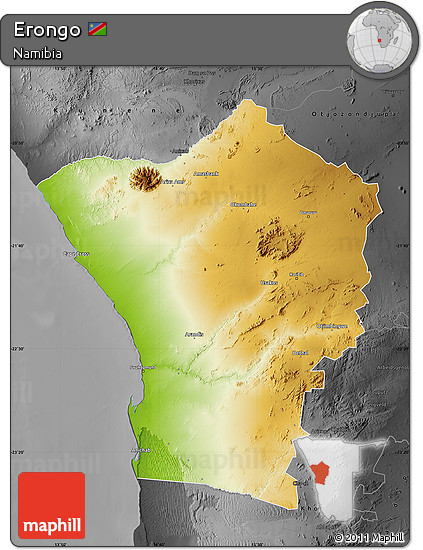 Physical Map of Erongo, darken, desaturated