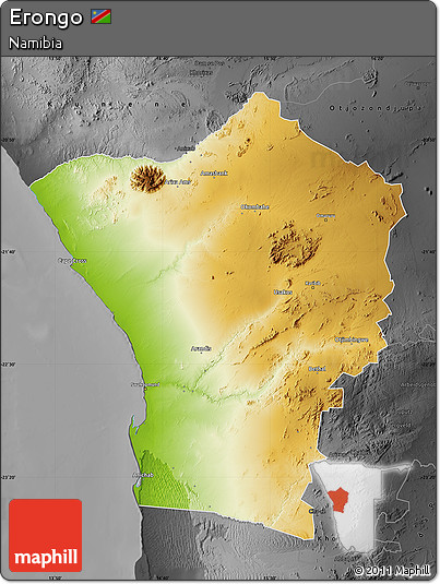 Physical Map of Erongo, darken, desaturated