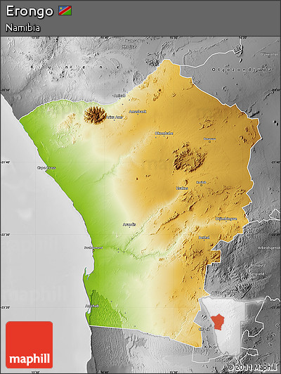 Physical Map of Erongo, desaturated