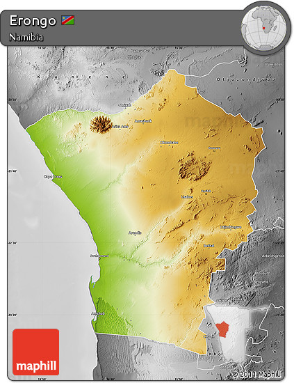 Physical Map of Erongo, desaturated