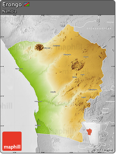 Physical Map of Erongo, lighten, desaturated
