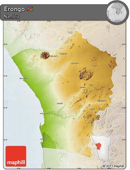 Physical Map of Erongo, lighten