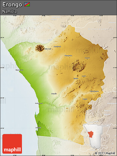 Physical Map of Erongo, lighten