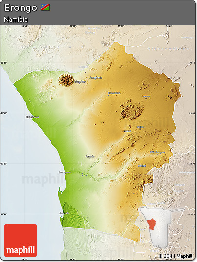 Physical Map of Erongo, lighten