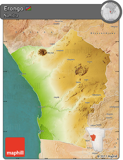 Physical Map of Erongo, satellite outside