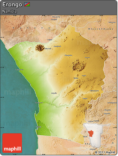 Physical Map of Erongo, satellite outside
