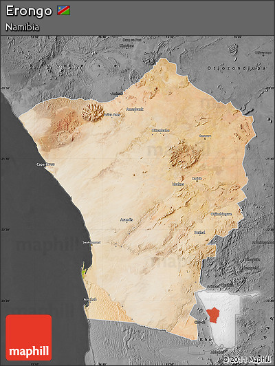 Satellite Map of Erongo, darken, desaturated