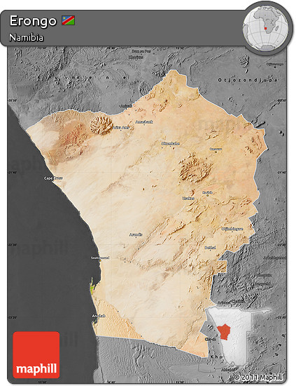 Satellite Map of Erongo, darken, desaturated