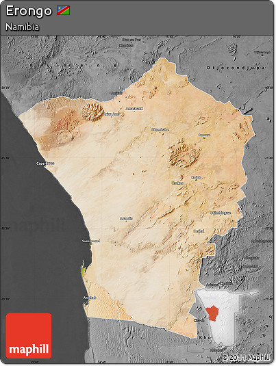 Satellite Map of Erongo, darken, desaturated