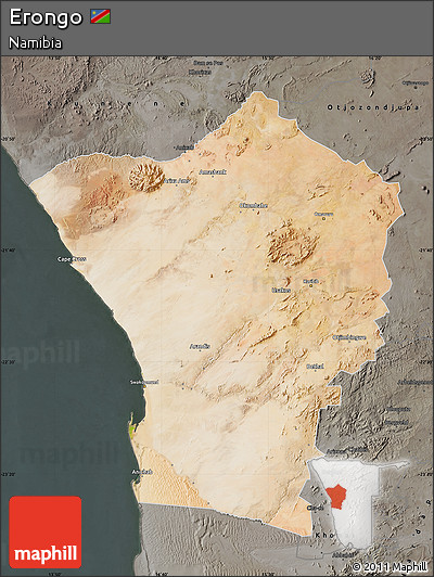 Satellite Map of Erongo, darken, semi-desaturated