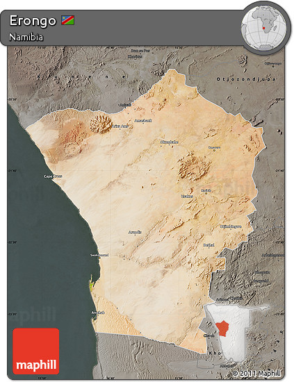 Satellite Map of Erongo, darken, semi-desaturated