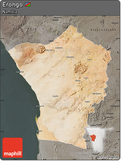 Satellite Map of Erongo, darken, semi-desaturated