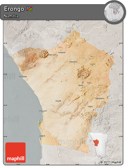 Satellite Map of Erongo, lighten, semi-desaturated