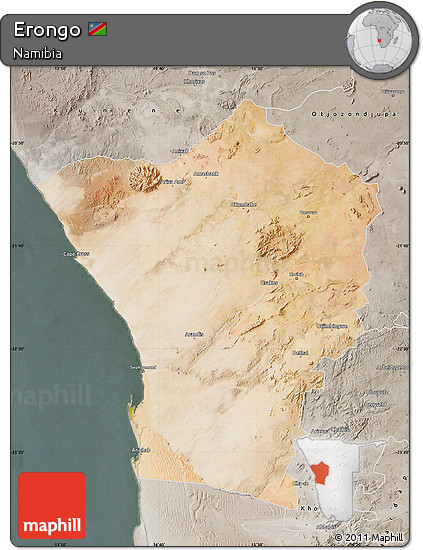 Satellite Map of Erongo, semi-desaturated