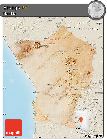 Satellite Map of Erongo, shaded relief outside