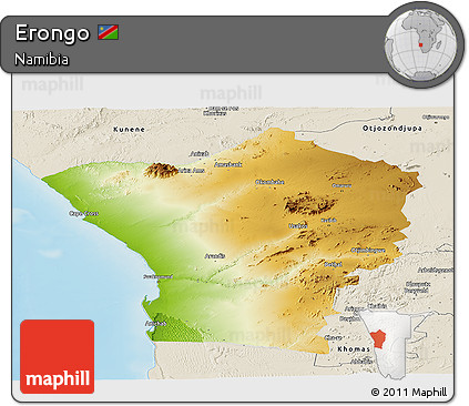Physical Panoramic Map of Erongo, shaded relief outside