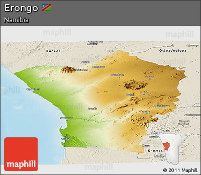 Physical Panoramic Map of Erongo, shaded relief outside