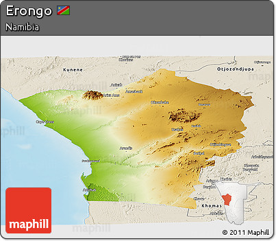 Physical Panoramic Map of Erongo, shaded relief outside