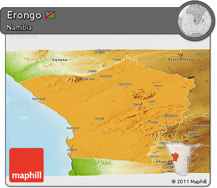 Political Panoramic Map of Erongo, physical outside