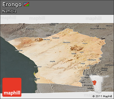 Satellite Panoramic Map of Erongo, darken, semi-desaturated
