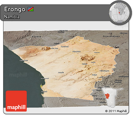 Satellite Panoramic Map of Erongo, darken, semi-desaturated