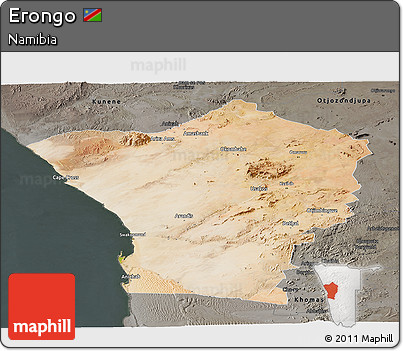Satellite Panoramic Map of Erongo, darken, semi-desaturated