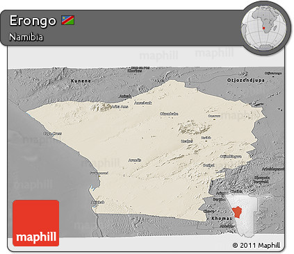Shaded Relief Panoramic Map of Erongo, darken, desaturated