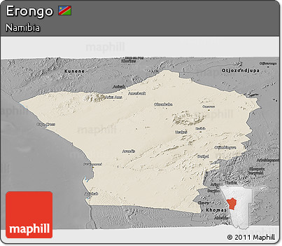 Shaded Relief Panoramic Map of Erongo, darken, desaturated