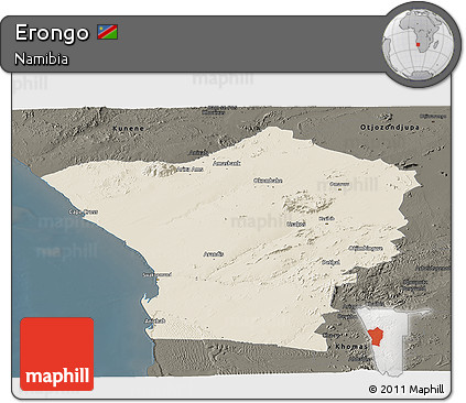 Shaded Relief Panoramic Map of Erongo, darken