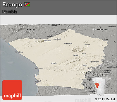 Shaded Relief Panoramic Map of Erongo, darken, semi-desaturated