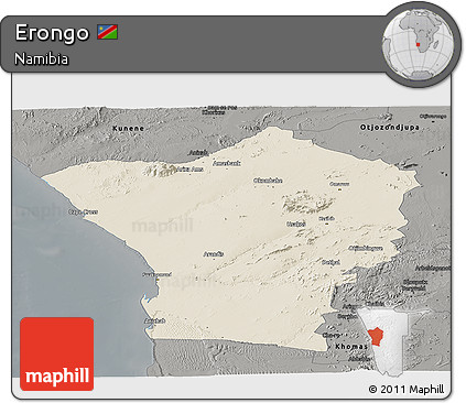Shaded Relief Panoramic Map of Erongo, darken, semi-desaturated