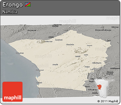 Shaded Relief Panoramic Map of Erongo, darken, semi-desaturated