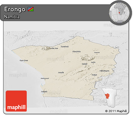 Shaded Relief Panoramic Map of Erongo, lighten, desaturated