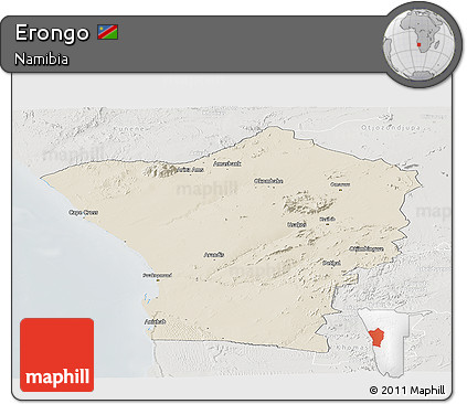 Shaded Relief Panoramic Map of Erongo, lighten, semi-desaturated