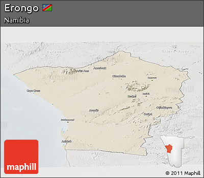 Shaded Relief Panoramic Map of Erongo, lighten, semi-desaturated