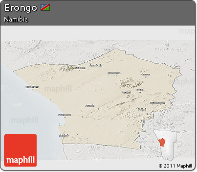 Shaded Relief Panoramic Map of Erongo, lighten, semi-desaturated
