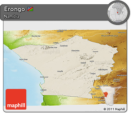 Shaded Relief Panoramic Map of Erongo, physical outside
