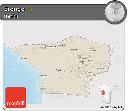 Shaded Relief Panoramic Map of Erongo, single color outside