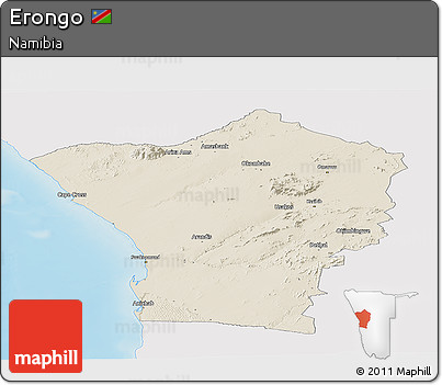 Shaded Relief Panoramic Map of Erongo, single color outside