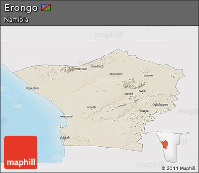 Shaded Relief Panoramic Map of Erongo, single color outside