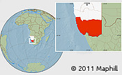 Savanna Style Location Map of Karas, highlighted country, hill shading