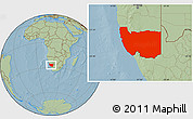 Savanna Style Location Map of Karas, hill shading