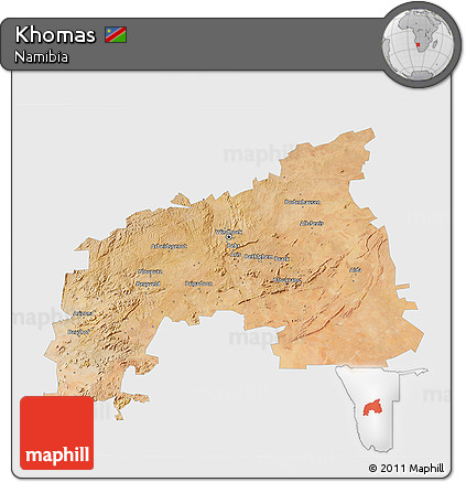 Satellite 3D Map of Khomas, single color outside