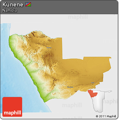Physical 3D Map of Kunene, single color outside