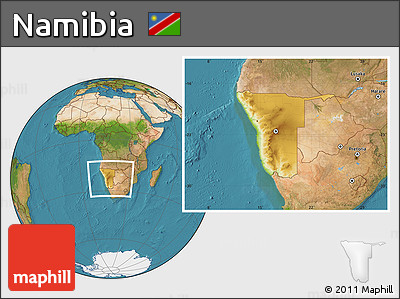 Physical Location Map of Namibia, satellite outside