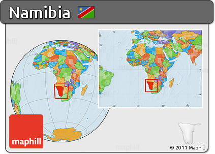 Political Location Map of Namibia, within the entire continent