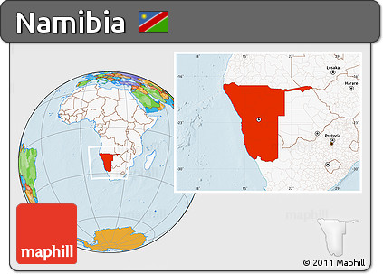 Political Location Map of Namibia, highlighted continent