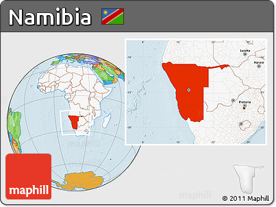 Political Location Map of Namibia, highlighted continent